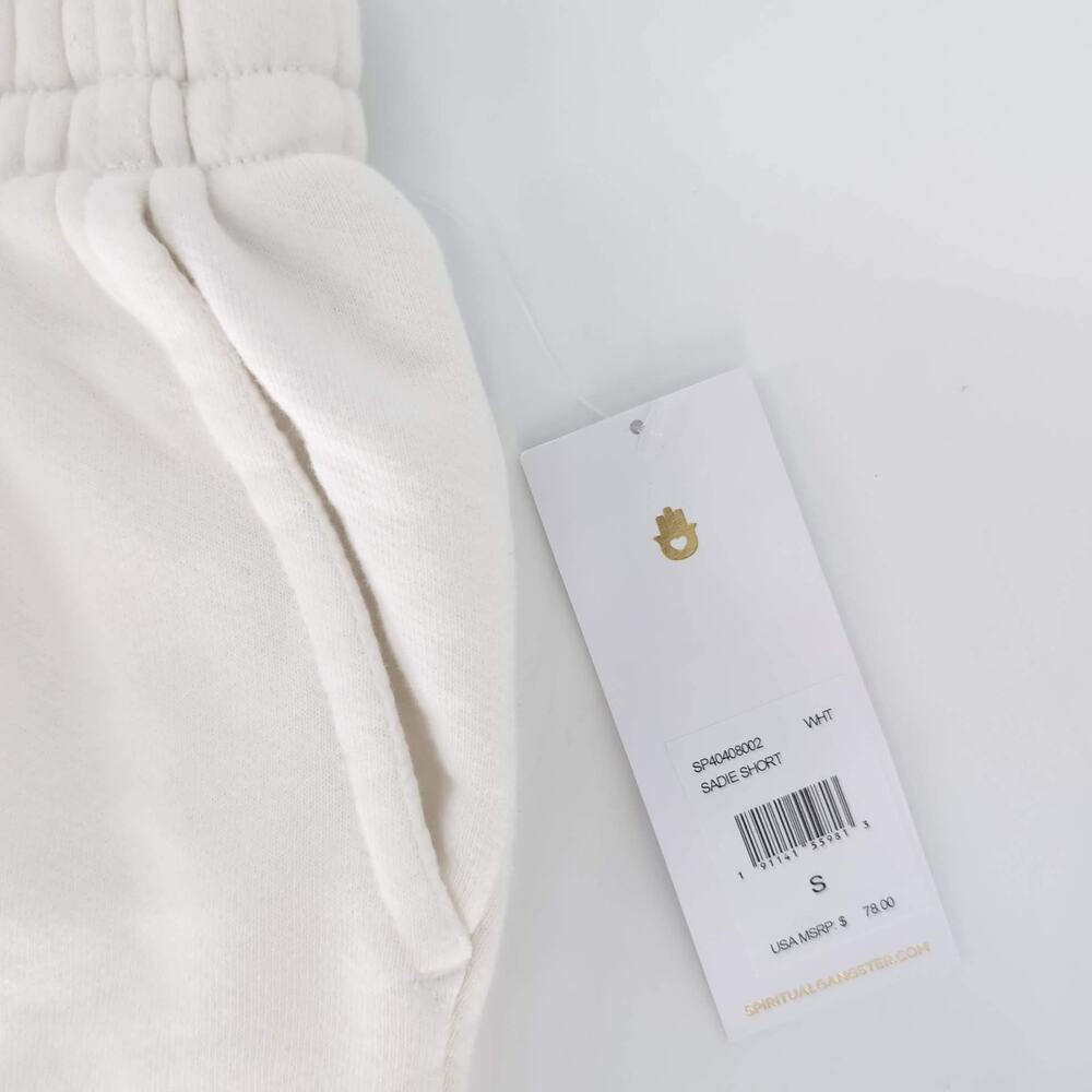 Spiritual Gangster White Cotton Lounge Sadie Terry NWT Shorts w Pockets - Size S - Picture 6 of 13